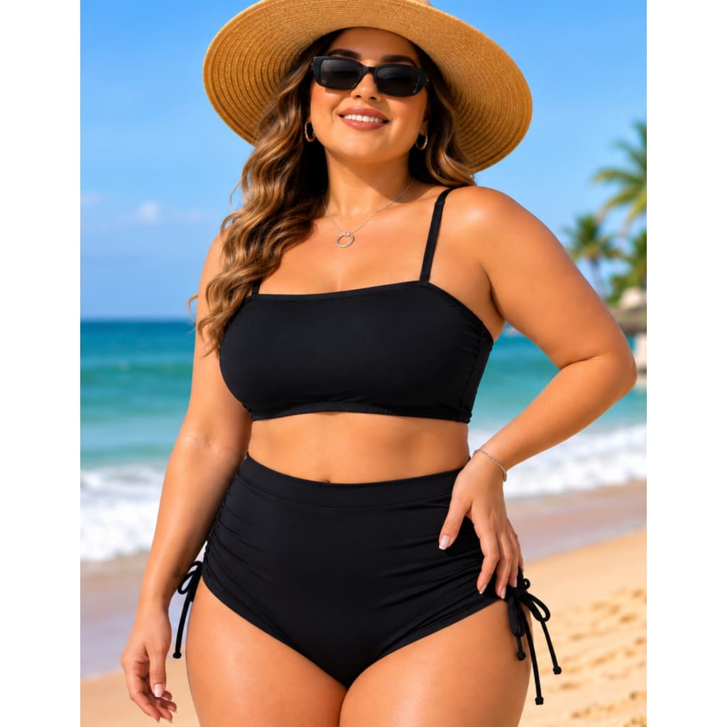 Biquíni Plus Size Feminino Top Faixa com Alças Reguláveis  Suquíni Hot Pant Regulável Cintura Alta Moda Praia