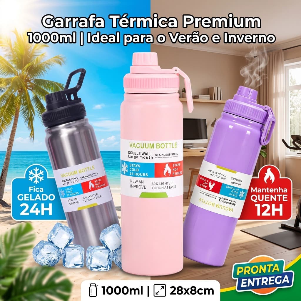 1.000 ML Garrafa térmica de aço inoxidável de , em aço 304, para esportes ao ar livre, academia e uso diário