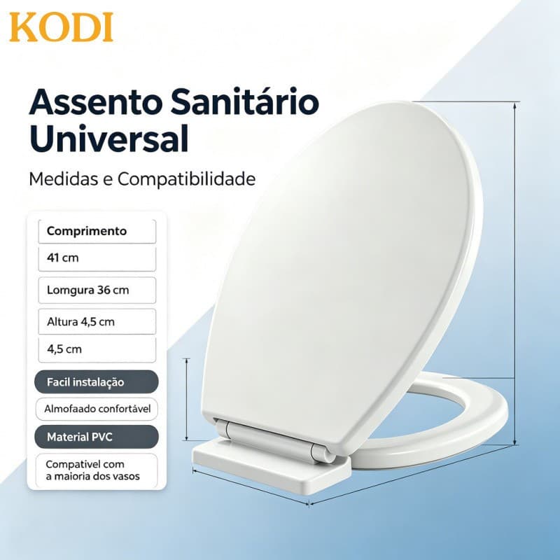Tampa de Vaso Sanitário Oval Antibacteriana Fácil de Limpar PVC Universal - K7