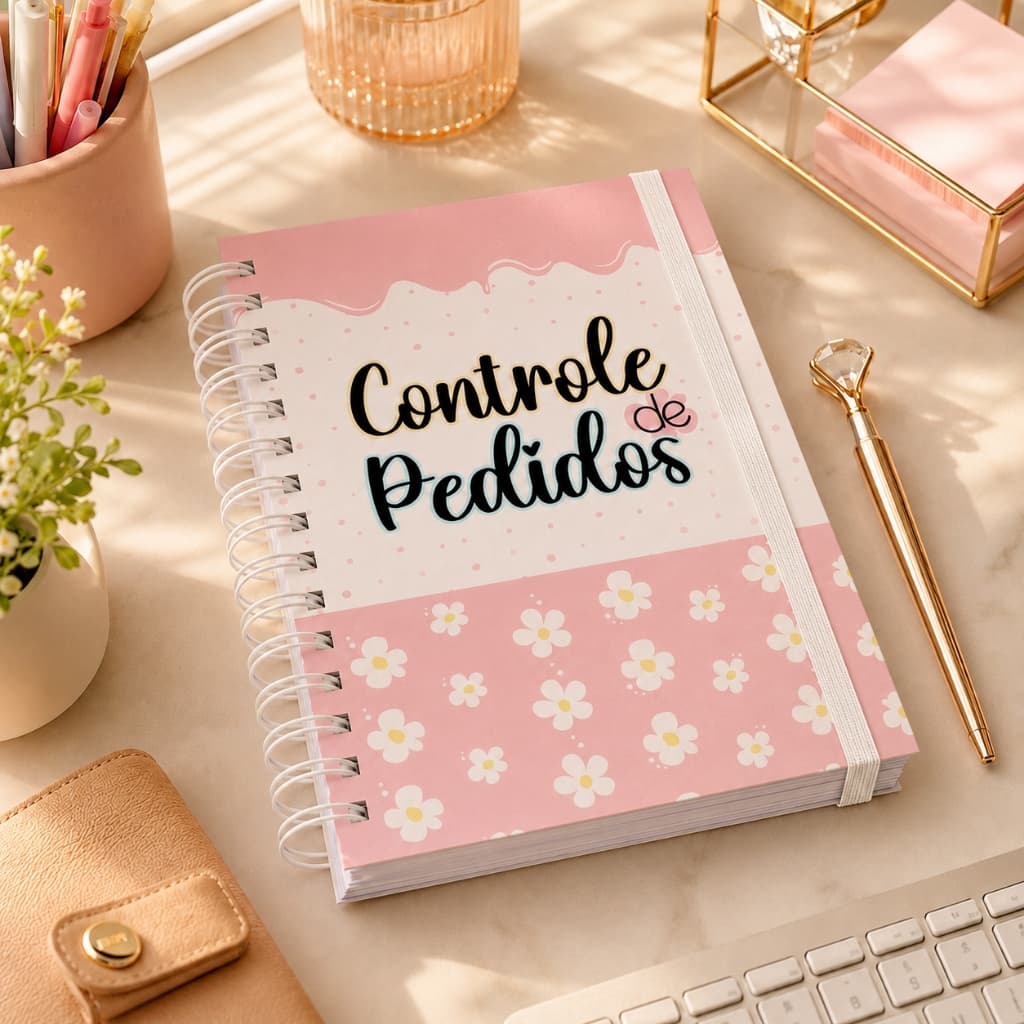Caderno Controle de Pedidos Caderneta Anotações Pedidos Empresa Capa Dura Rosa