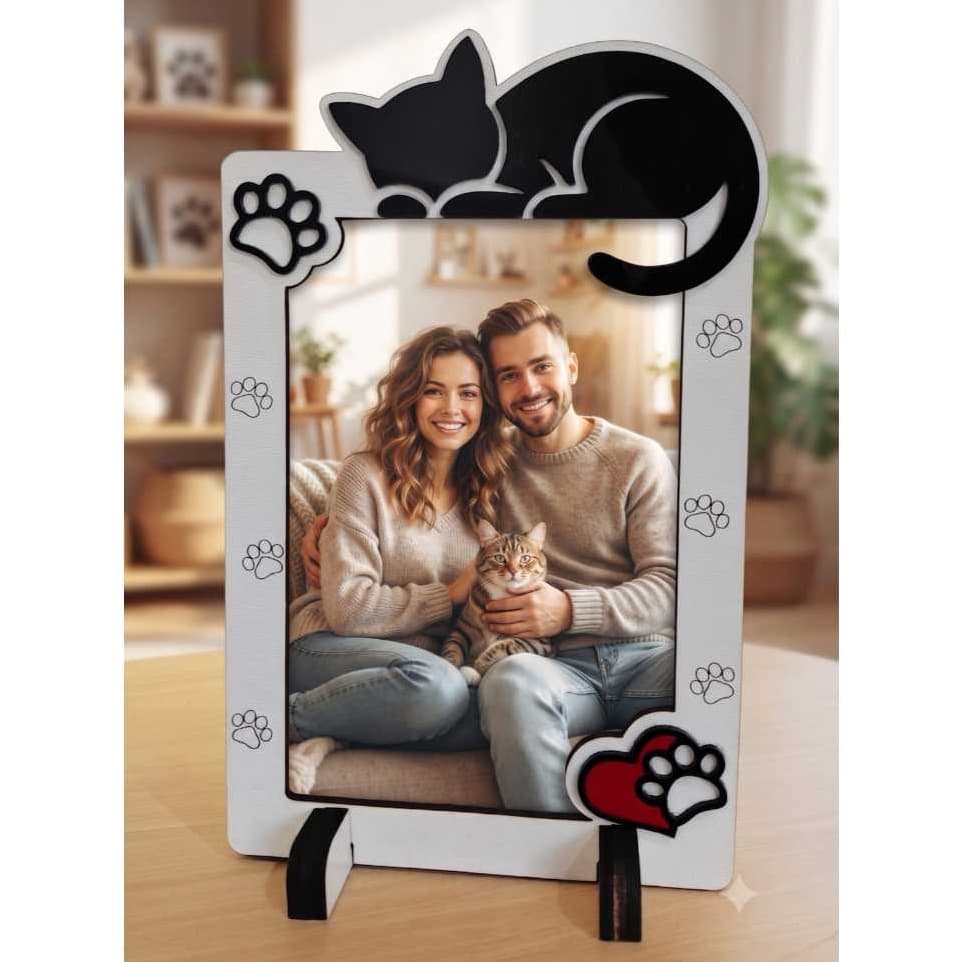 Porta Retrato Pet 10x15 Premium | MDF Branco e Acrílico | Cachorro e Gato | Decoração Pet