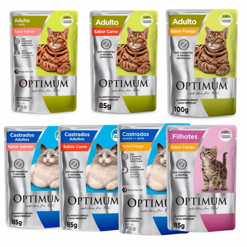 Sachê Gato Optimum Todos 85g Caixa Fechada 20 Unidades Alimento Úmido Premium