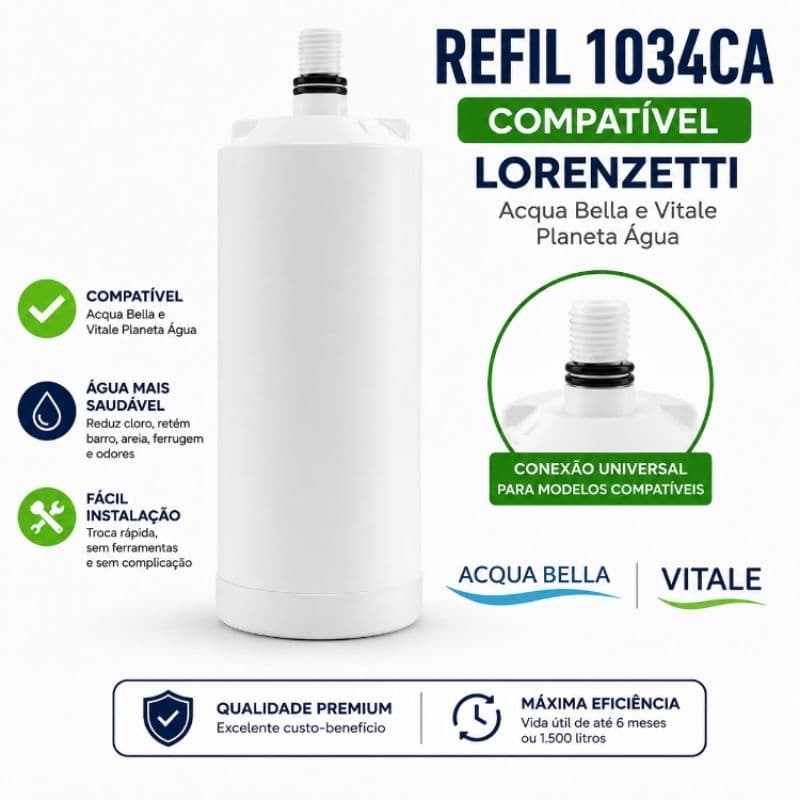 Refil Filtro 1034CA Compatível Lorenzetti Acqua Bella Vitale RV-01 Planeta Água