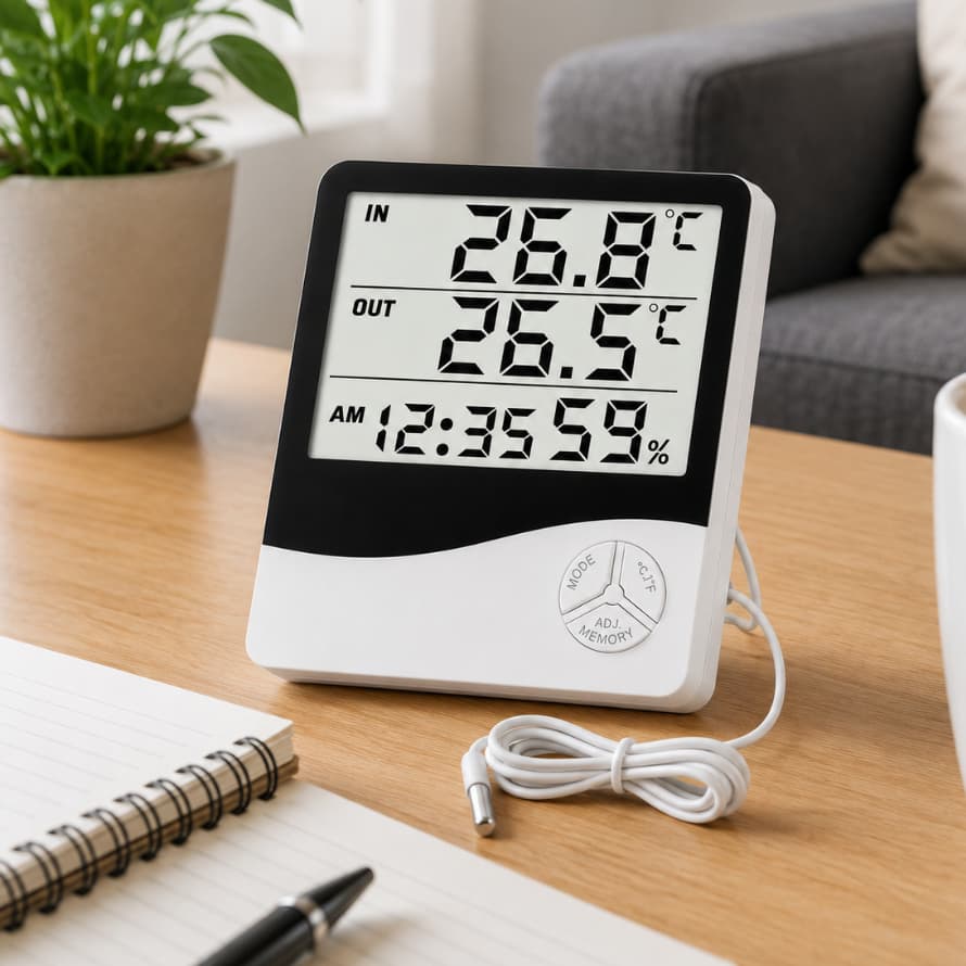 Termohigrômetro Digital com Relógio - Exibição Simultânea e Memória de Dados