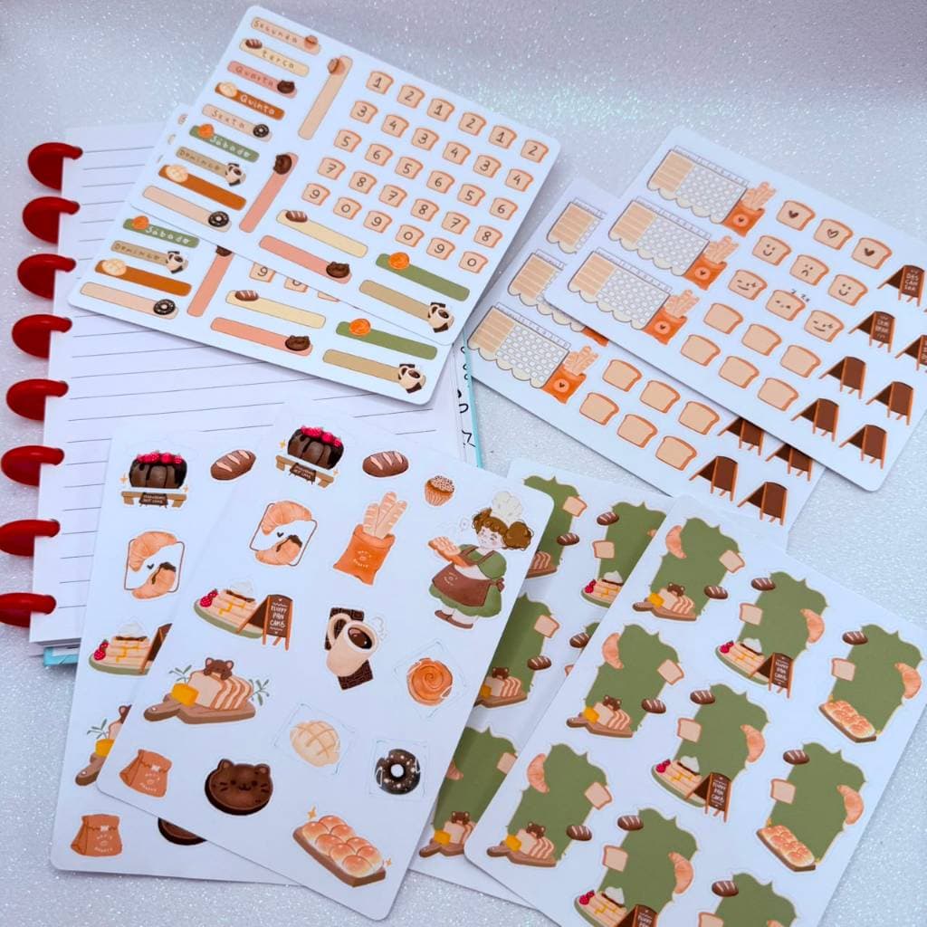 Kit 8 Cartelas de Adesivos Para Planner/Bullet Journal Padaria Cute Aesthetic Kawaii Semana