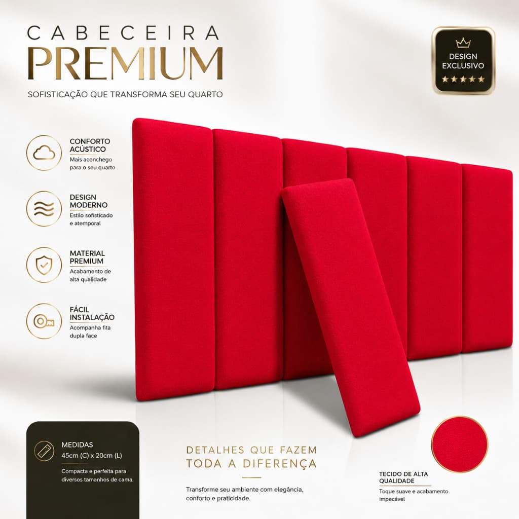 Kit Completo Cabeceira de Cama Premium 45x20cm