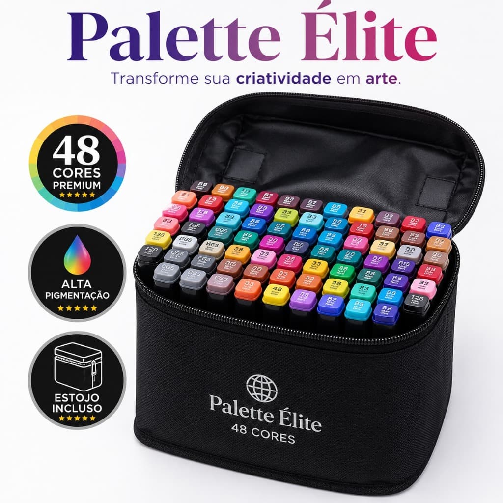 Estojo Canetas Hidrográficas Coloridas Kit 48 Cores Alta Pigmentação Traço Preciso Arte Desenho