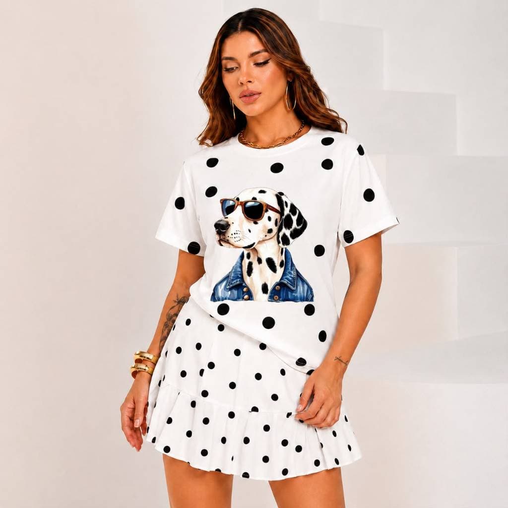 Camiseta Feminina Bolinhas Poa  Estampada  Casual Moderna Confortável e Cheia de Estilo