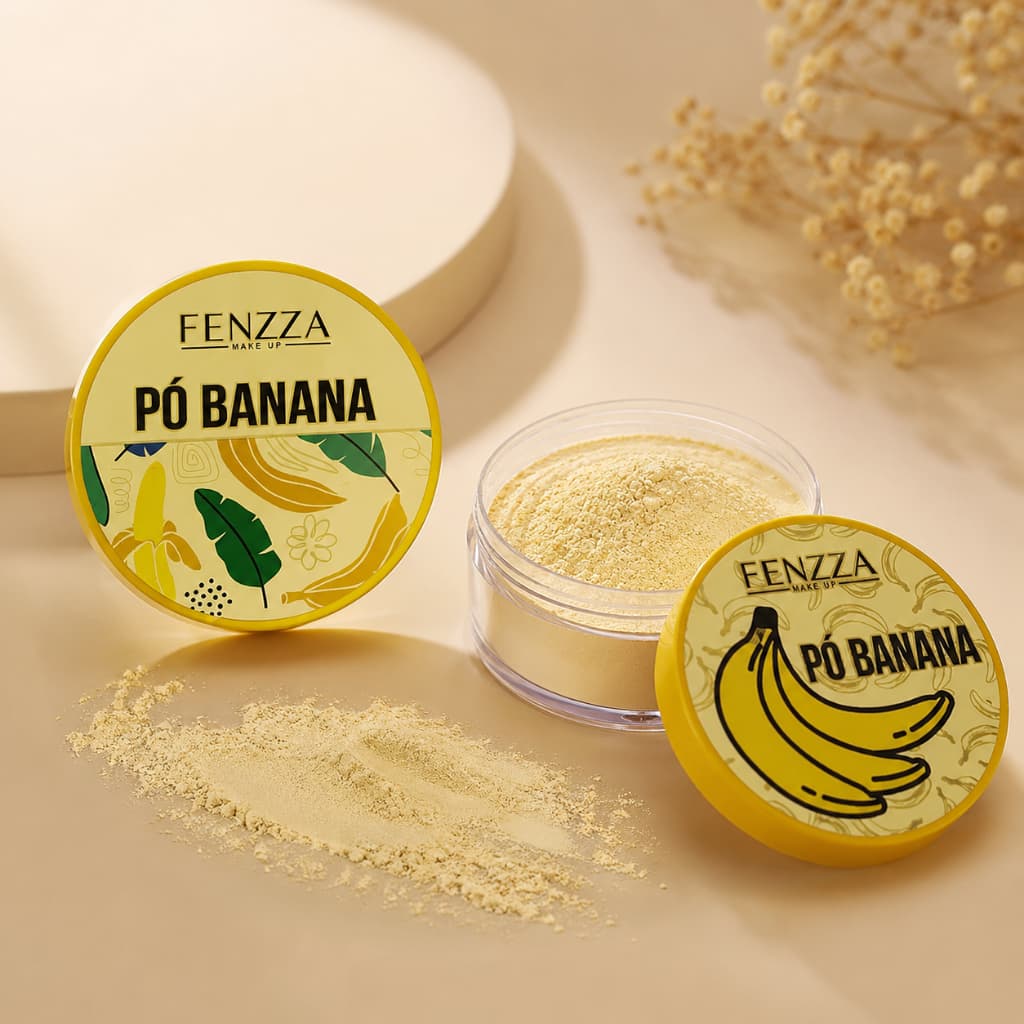 Pó Banana Translúcido Fenzza Matte PARA PELE MEDIA NEGRA Resistente ao suor ideal para o verão Praia Carnaval