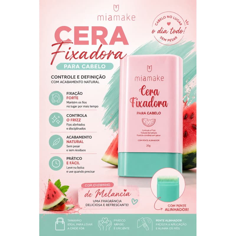 Cera Capilar Mia Make para Reduzir Frizz e Fazer Penteados
