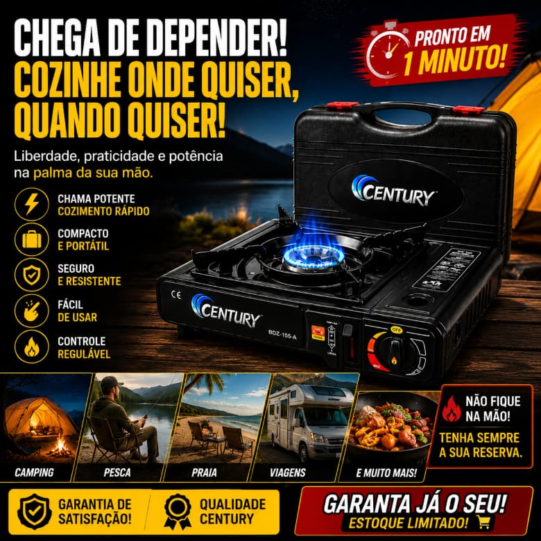 Fogareiro Portátil Compacto Camping com Maleta de Transporte | Ideal para Viagens, Pesca, Praia e Cozinha ao Ar Livre