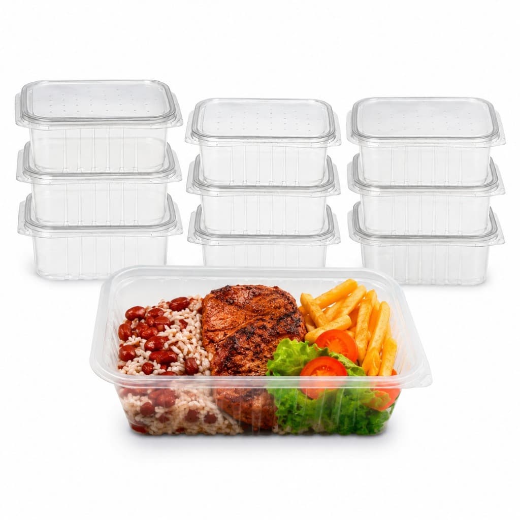 Pote Retangular Marmita Fit Ultra Com Tampa Delivery Refeição Freezer Micro-ondas