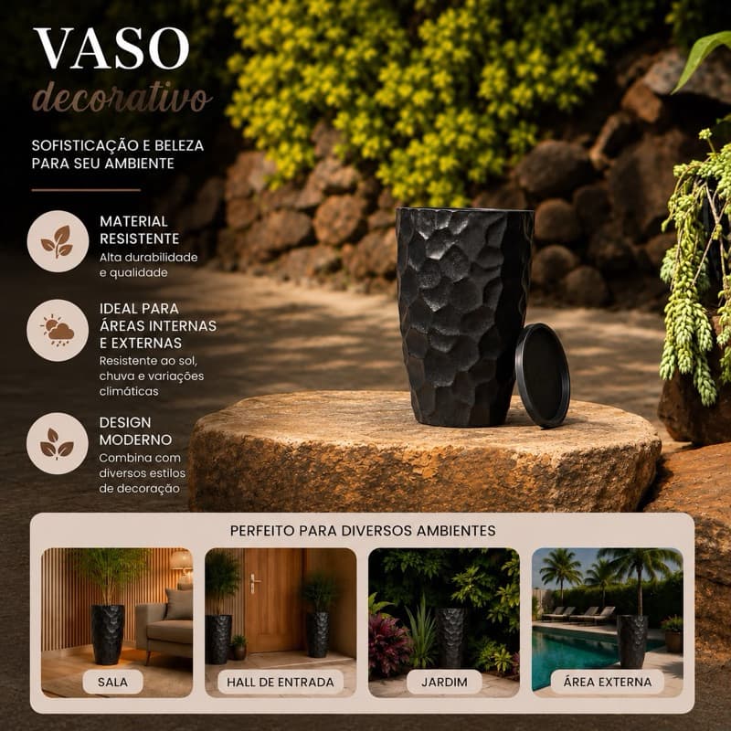 Vaso Para Planta Decorativo em Polietileno Coluna Pedra Safira Moderno