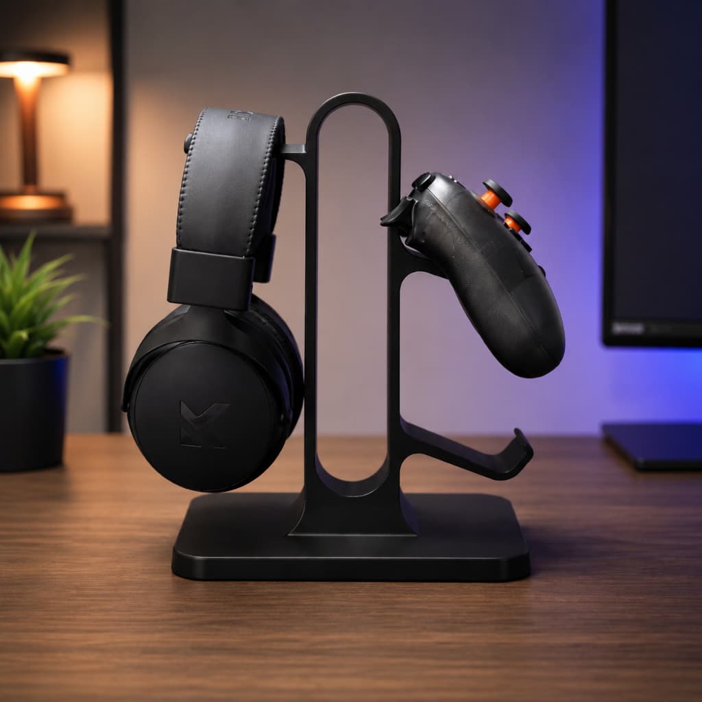 Suporte Gamer 3 em 1 P/ 2 Controles e Headset PS5 Xbox Switch