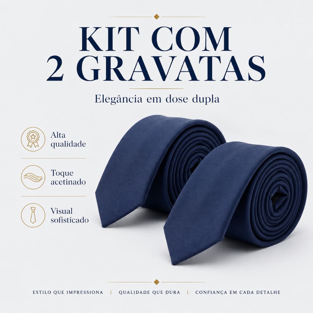 Kit 2 Gravata Social Terno Tecido Oxford Premium Slim Lisa Presente Padrinhos