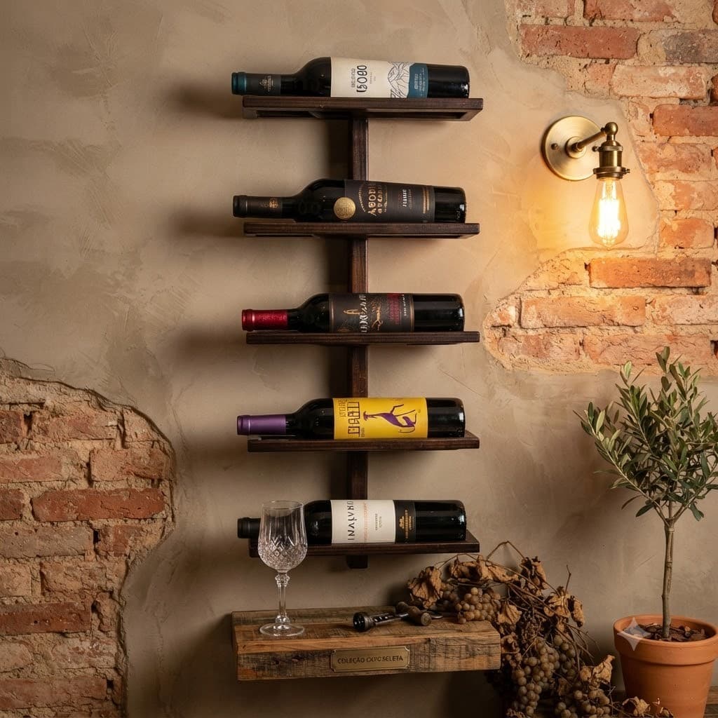 Adega De Vinho Decorativa de Parede Suspensa 5 Garrafas Cor preto Tipo Industrial Moderno