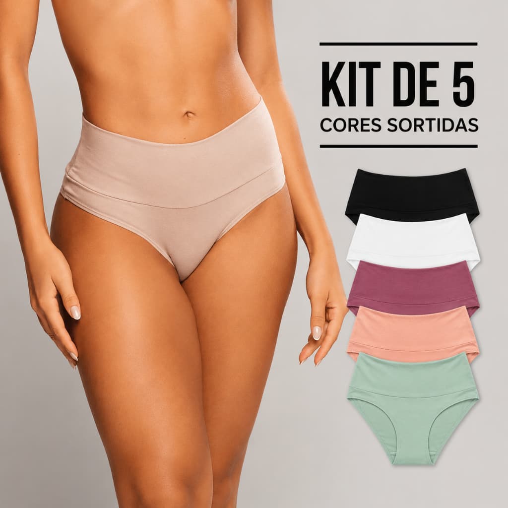 Kit com 5 Calcinhas Cós Alto Basic