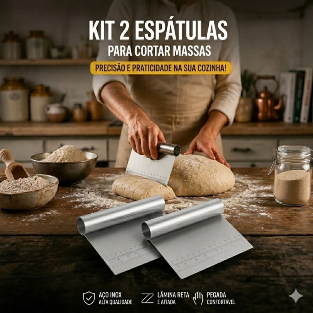 Kit 2 Espátula Cortador De Massas Bolo Raspador Confeiteiro Inox Espátula De Aço Inoxidável Cozinha Pontal Prateado
