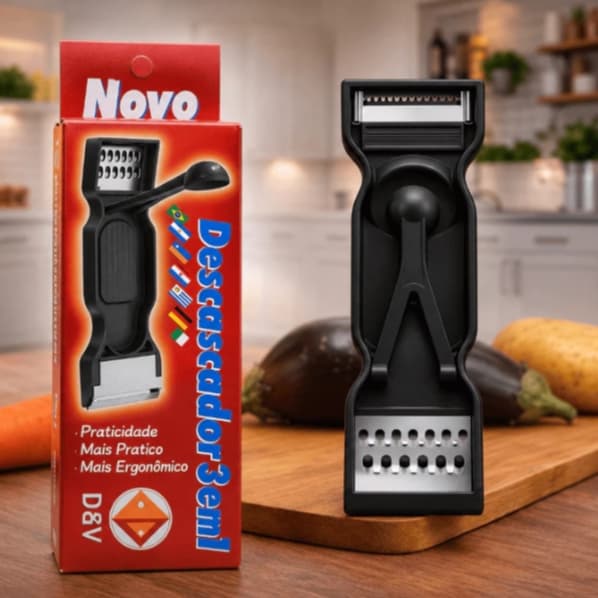 Descascador 3 em 1 Para Legumes Frutas Vegetais Cozinha Prático Desfiador e Boleador Manual