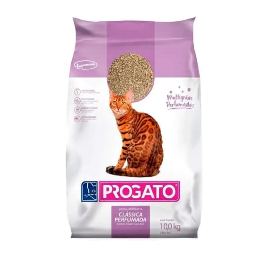 Areia Higiênica Progato Clássica Multigrãos Para Gatos - 10 Kg