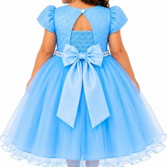 Vestido Infantil Festa Luxo Princesa Tule Bordado Daminha Batizado Casamento Aniversário