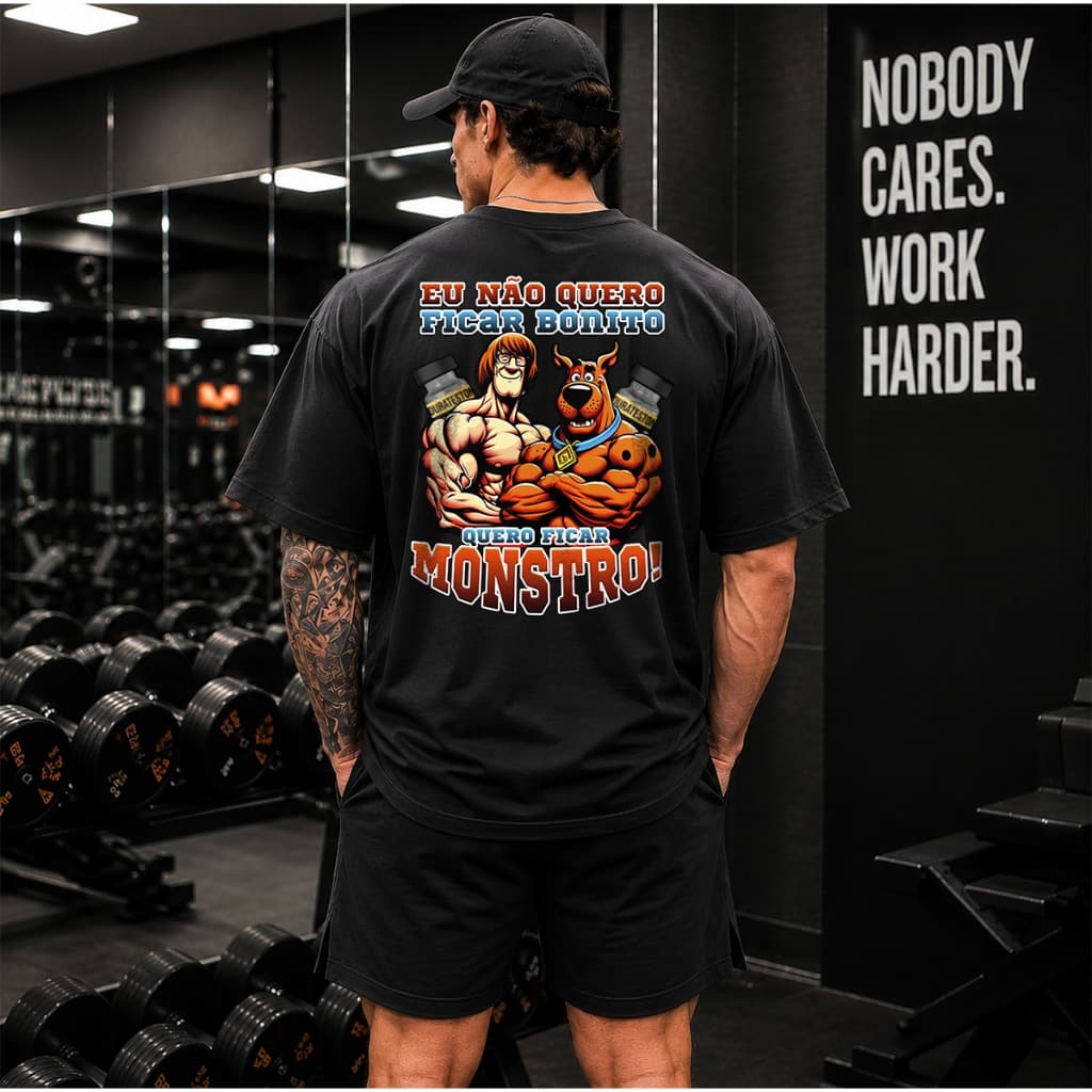 Camiseta Oversized Masculina Quero Ficar Monstro Academia Algodão