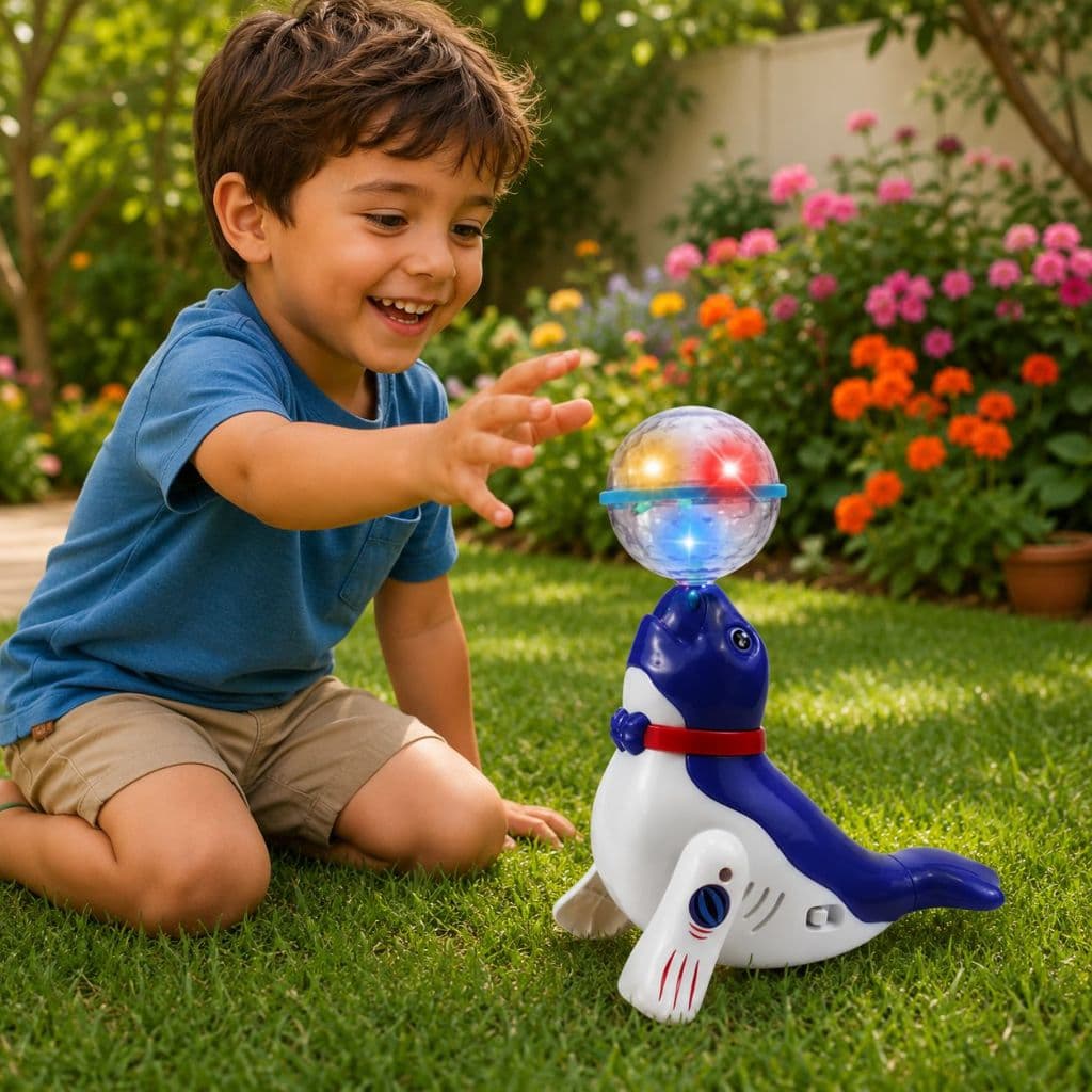 Leão Marinho Dançarino Brinquedo Luz Música Rotação 360° dias das crianças