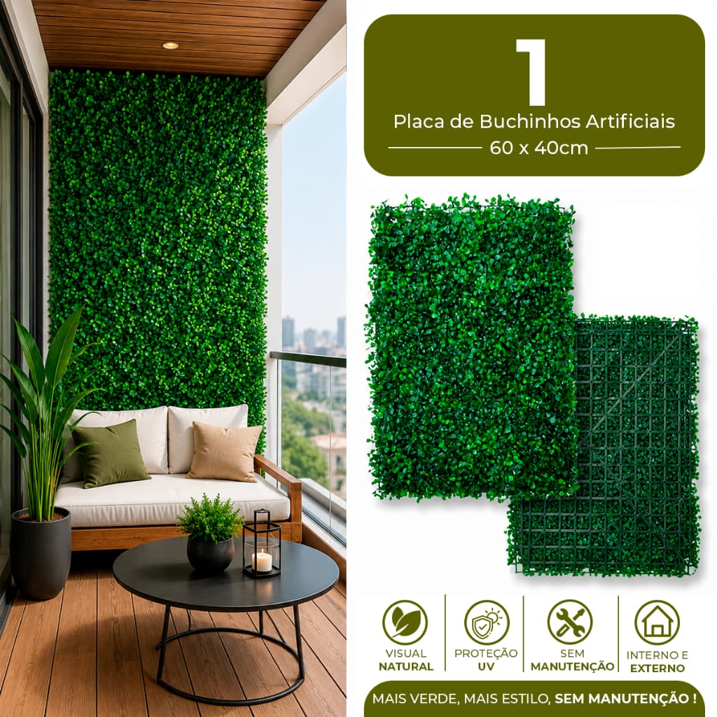 1 Unidade Placa 40x60 Buchinhos Grama Artificial Jardim Vertical Parede Verde Muro inglês