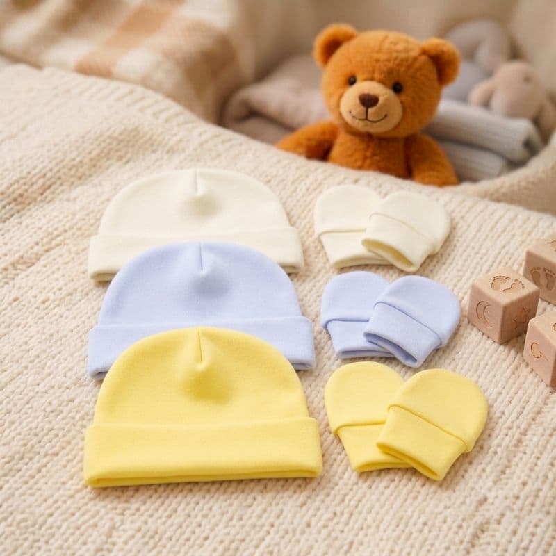 Touca e Luvas para bebê RN/Kit com 3 Conjuntos  100% algodão