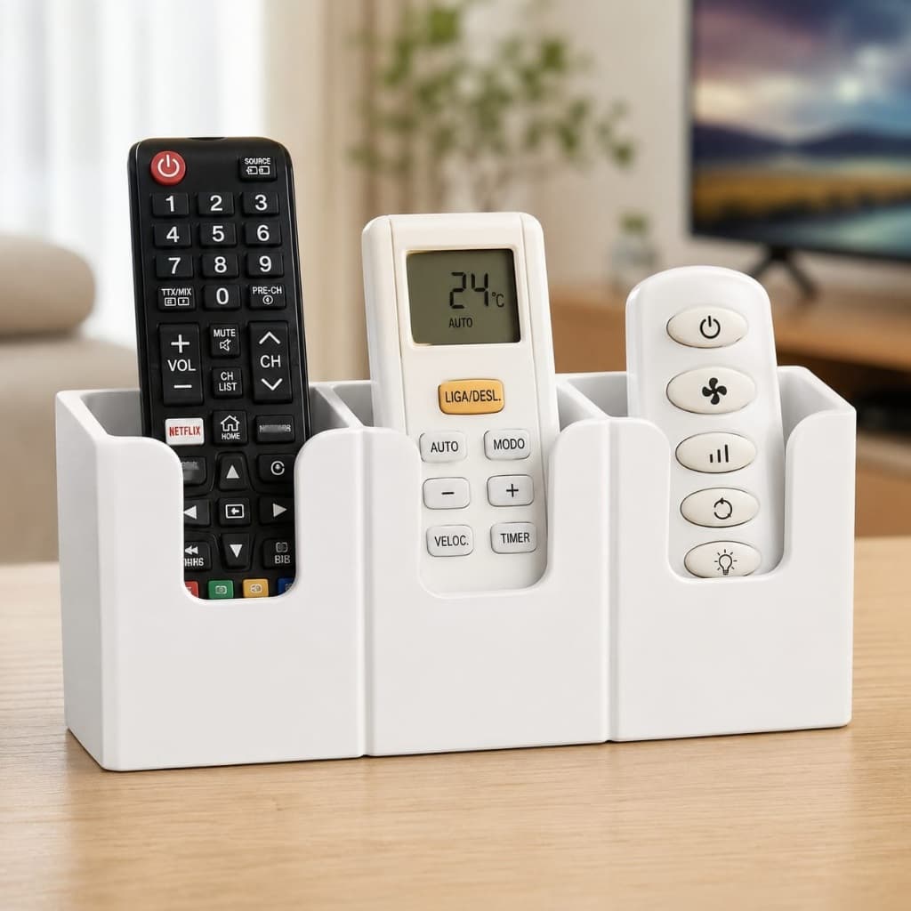 Porta Controle Remoto Organizador Suporte Minimalista 3 Controles Mesa Parede Fita Adesiva