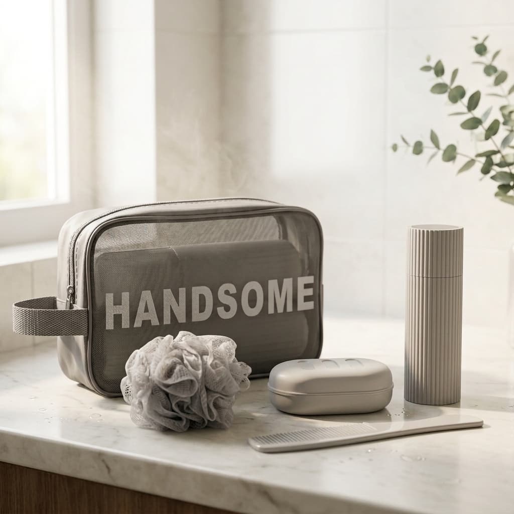 Kit Viagem Higiene Pessoal Bolsa Necessaire Porta Escovas Saboneteira Esponja Banho Pente Cabelo
