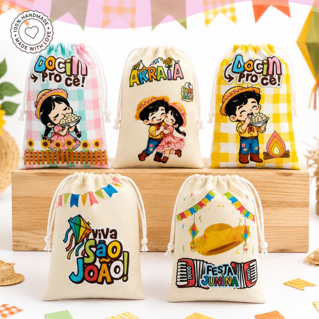 kit Saquinho de Tecido Arraia São João Festa Junina Personalizado | doces lembrancinhas