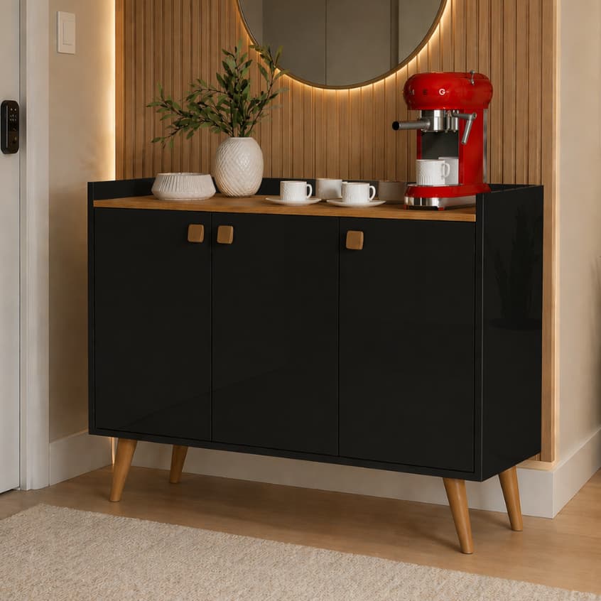 Aparador Buffet Multiuso Cozinha Cantinho Café 3 Portas Lais - Várias Cores - JM Mais Móveis