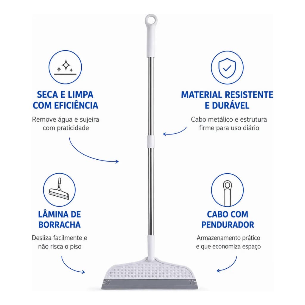 Rodo de Silicone Multiuso  para Limpeza de Vidros Janelas Box Espelhos Uso Seco e Molhado Domésticos