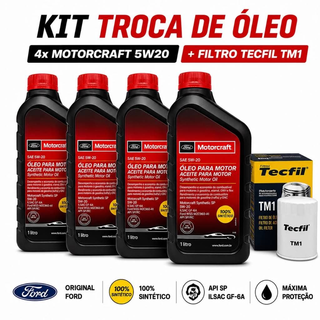 Kit 4 Óleo Motorcraft 5W20 100% Sintético API SP + Filtro Tecfil TM1 Original Ford