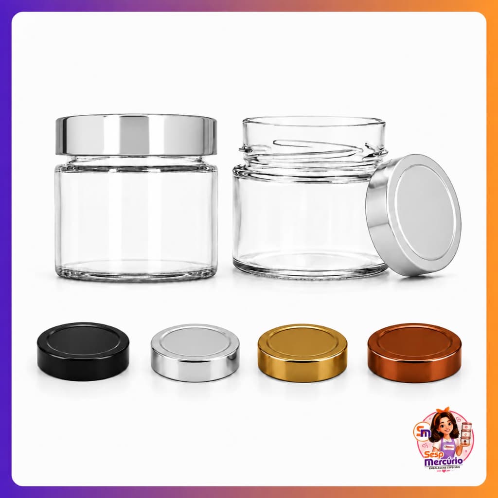 Kit 6 Potes de Vidro Pianezza 210ml Tampas Metalicas Velas Artesanais Geleias Doces Bolo no Pote