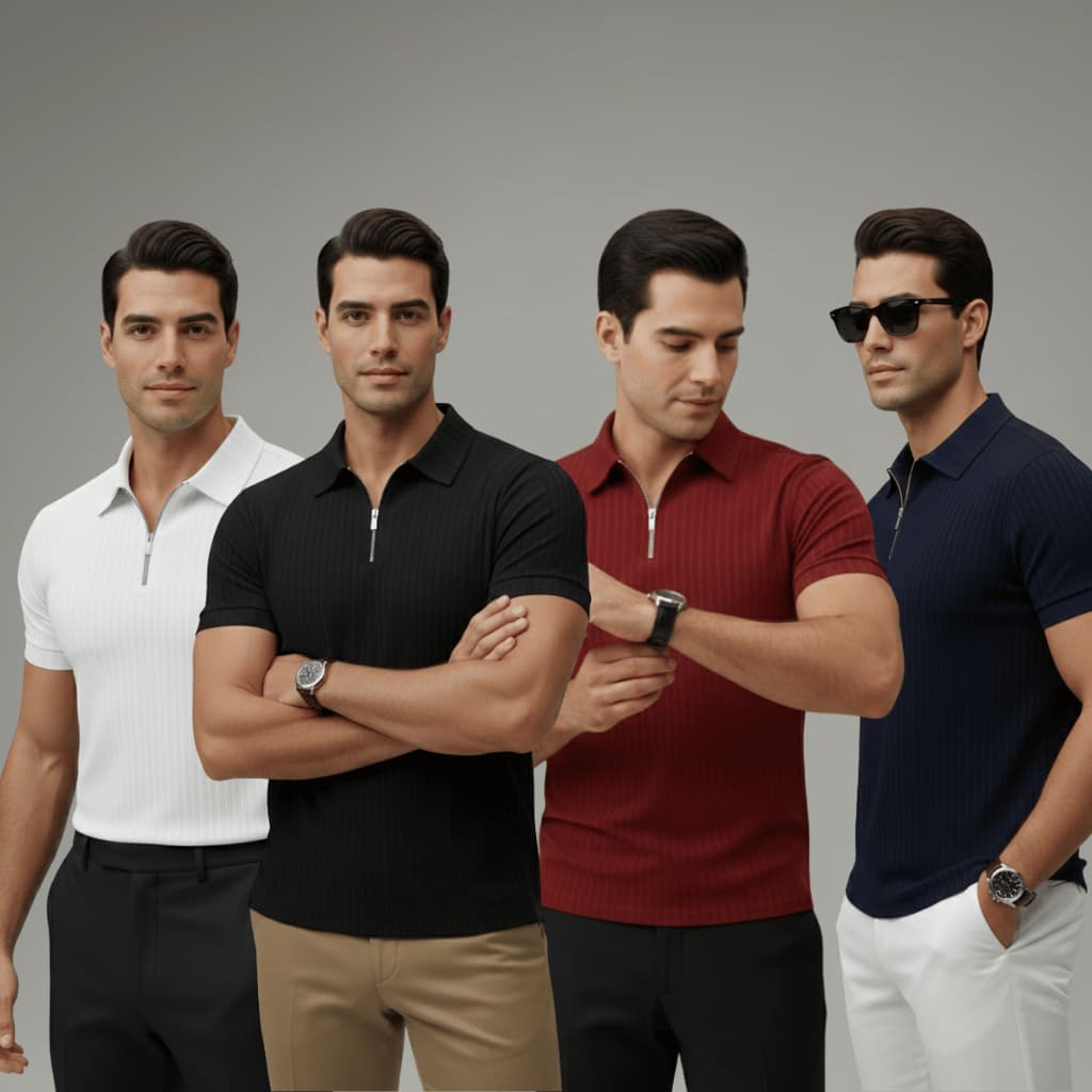 Kit 4 Camiseta Polo Com Ziper Manga Curta Masculina Camisa Básica Malha Canelada