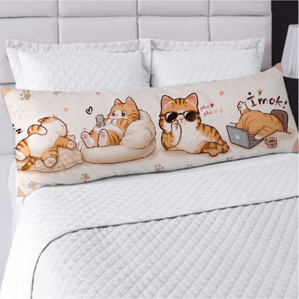 Fronha Avulsa ou Kit Fronha com Travesseiro de Corpo Xuxão Estampa Gatinhos Pet Cute Home Decor