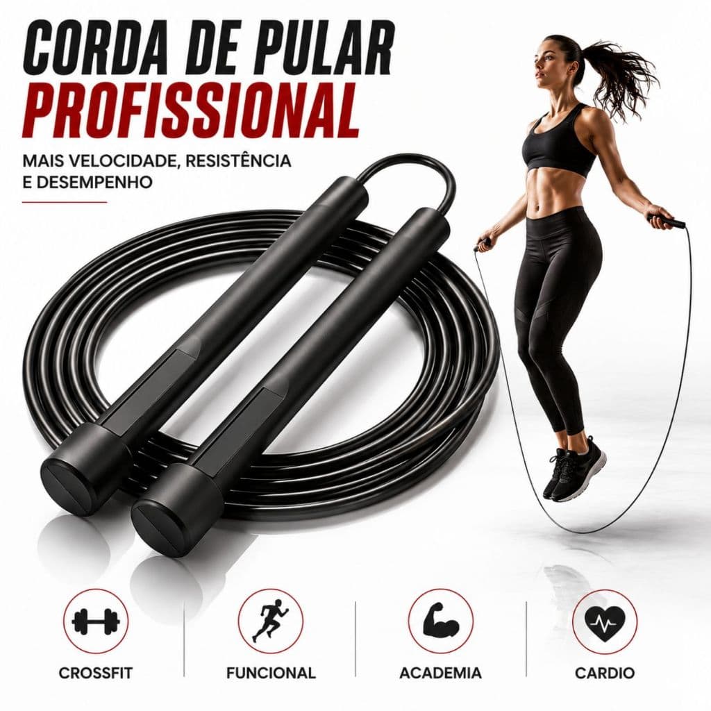 Corda de Pular Profissional Ajustável CrossFit Academia Fitness Treino Funcional Cardio Alta Velocidade