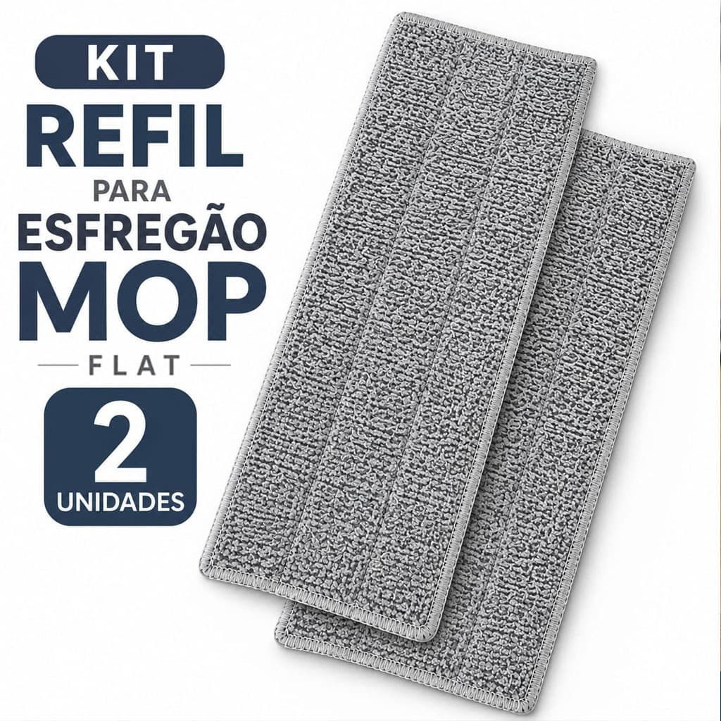 Kit 2 Refil Mop Spray Flat Microfibra Lavável Reutilizável Limpeza de Piso Alta Absorção