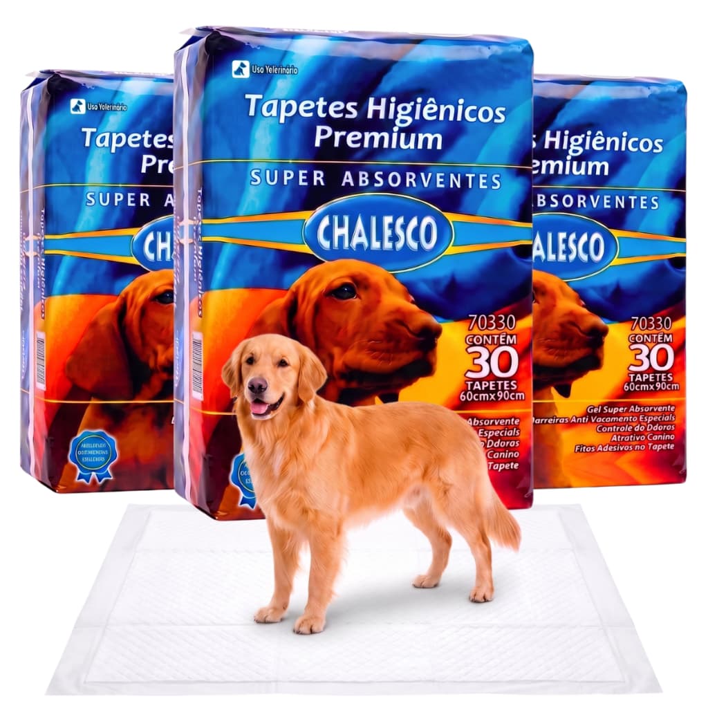 Tapete Higiênico Pet KIT 3 PACOTES de 30 Unidades 90 x 60 cm Para Cachorro