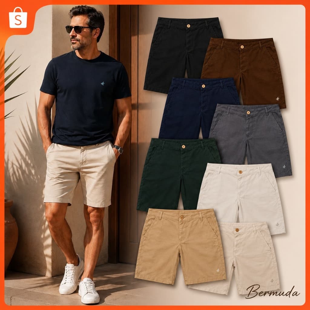Bermuda Masculina Brooksfield Premium em Sarja com Elastano Confortável Casual Várias Cores