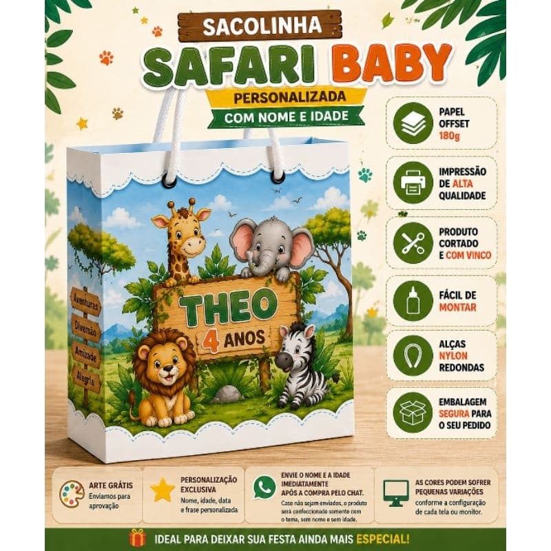 Sacolinha Personalizada Safari pegue e monte