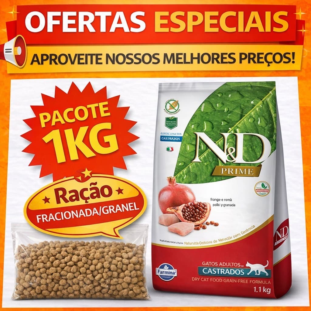 Ração N&D Prime Gatos Adultos Castrados Frango GRANEL FRACIONADA
