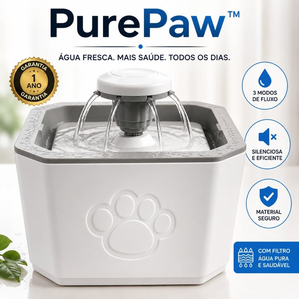 Fonte Bebedouro Automática para Gatos e Cachorros com Filtro 3 Modos Água Corrente Silenciosa 20cm