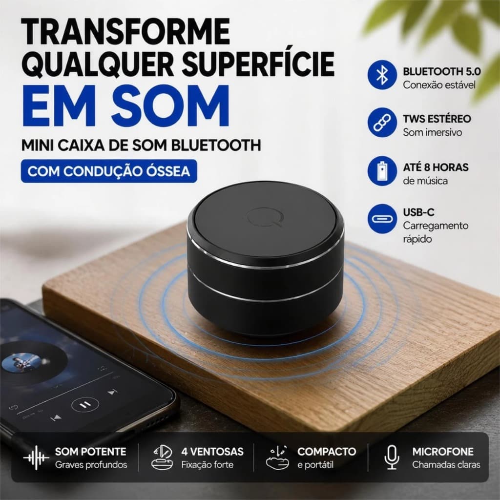 Caixa de Som Bluetooth Portátil RS-02 | Tecnologia de Condução Óssea, Graves Potentes e Som Imersivo