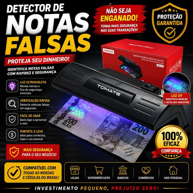 Detector de Notas Falsas e Cédulas de Dinheiro com Botão Liga e Desliga – Praticidade e Segurança para seu dinheiro