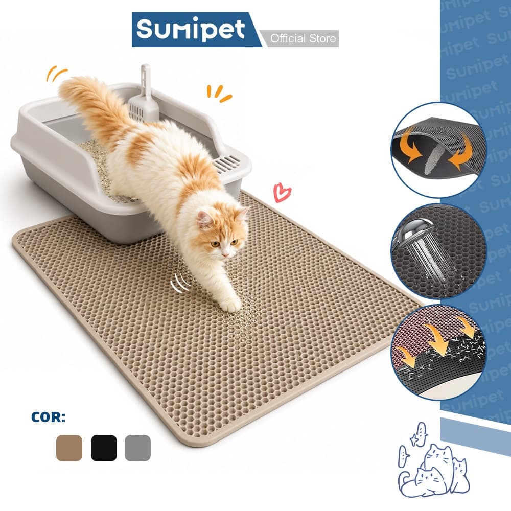 Tapete Coletor de Areia para Gatos EVA Dupla Camada Lavável e Impermeável