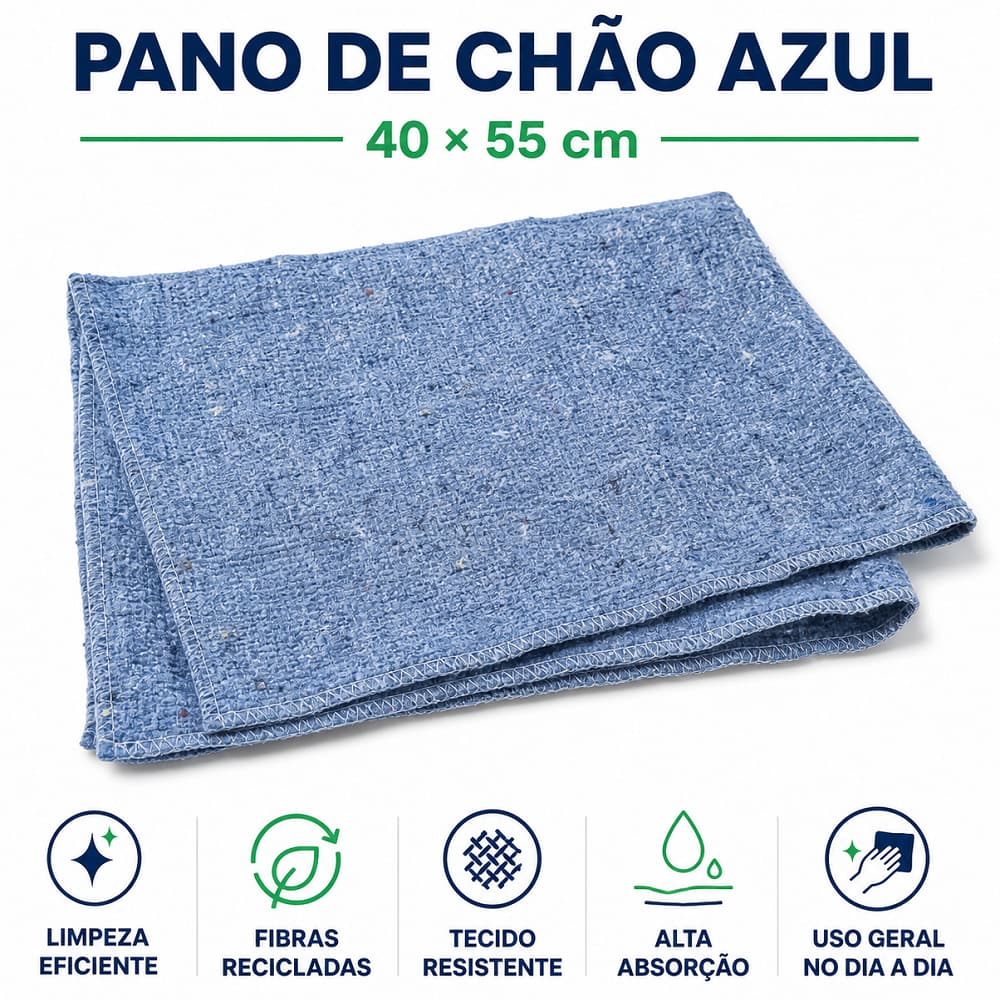 kit com 5 Pano de Chão Alklin Azul 40x55cm Resistente Reutilizável Alta Absorção para Limpeza