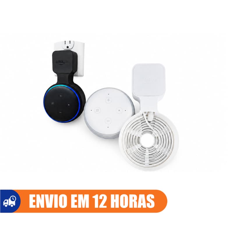 Suporte Alexa Echo Dot Tomada Parede 3D Sem Furos Organizador Cabo Echo Dot 4 5 Geração Branco Preto